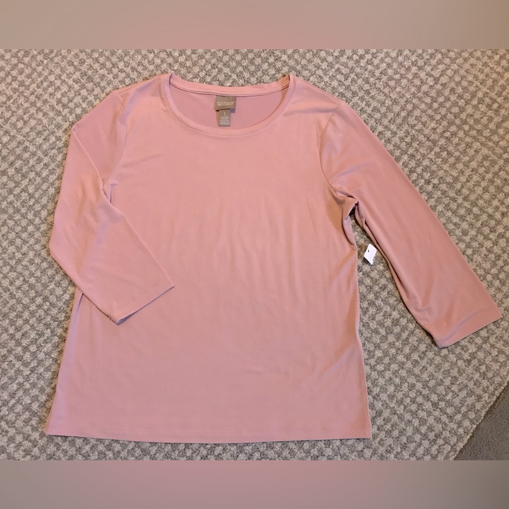NWOT! Chico's Scoop Neck Stretch 3/4 Sleeve  Top Shirt size 1 Dusty Pink